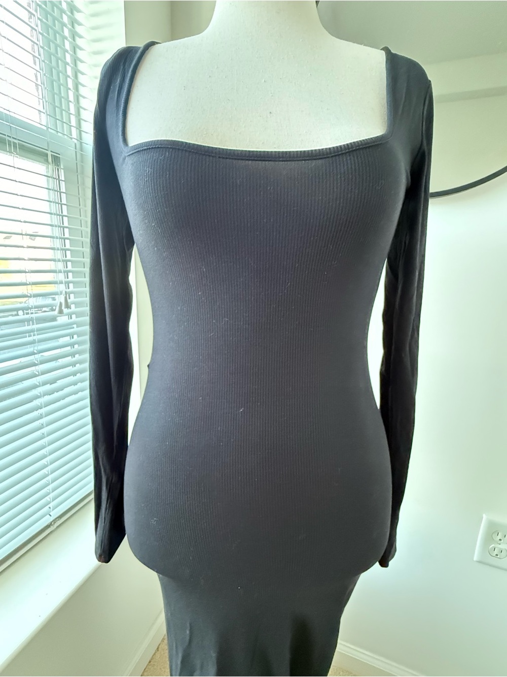 SKIMS Black Long Sleeve Square Neck Maxi Dress, Soft Lounge - Picture 5 of 9